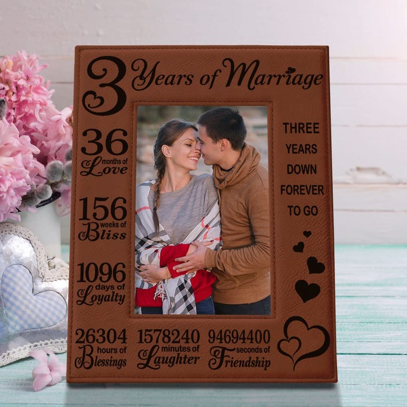 KATE POSH 3rd Anniversary Engraved Rawhide Leather Picture Frame (5x7 Vertical) - Image 2